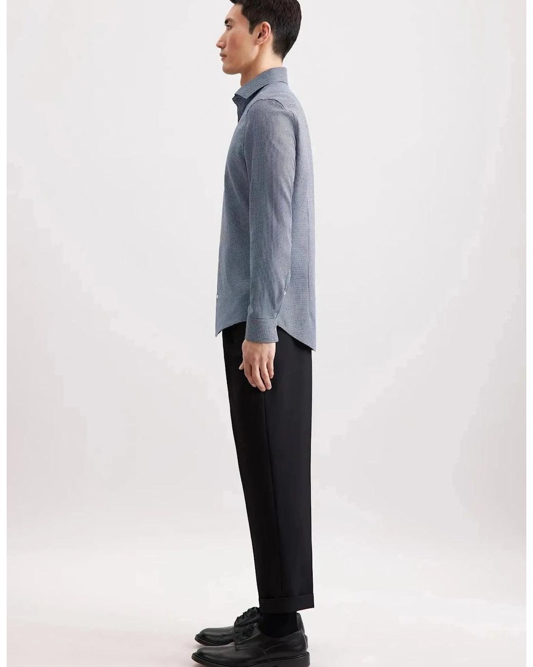 Seidensticker Blue Slim Fit No Iron Spread Kent Pepita Business Shirt Dark for men