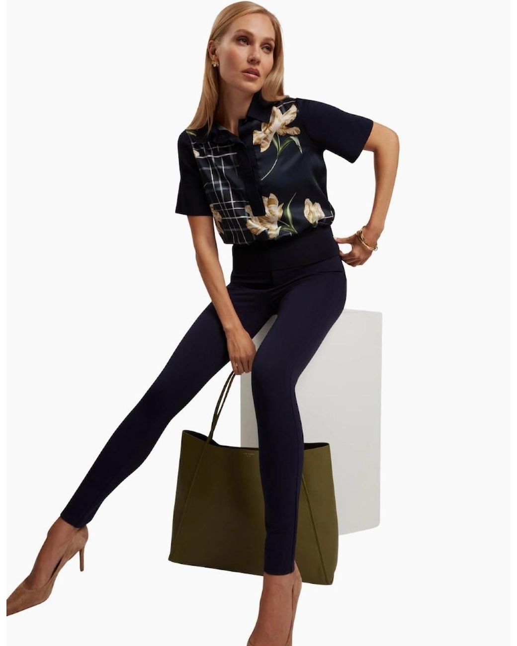 Ted Baker Blue Felinda Fly Front Stretch Leggings