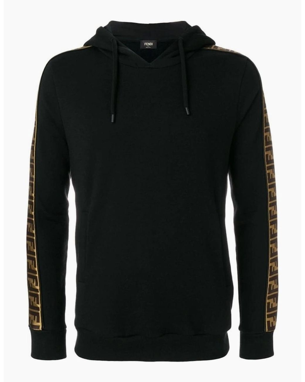 Fendi Black Felpa Logo-Trim Hooded Sweatshirt for men