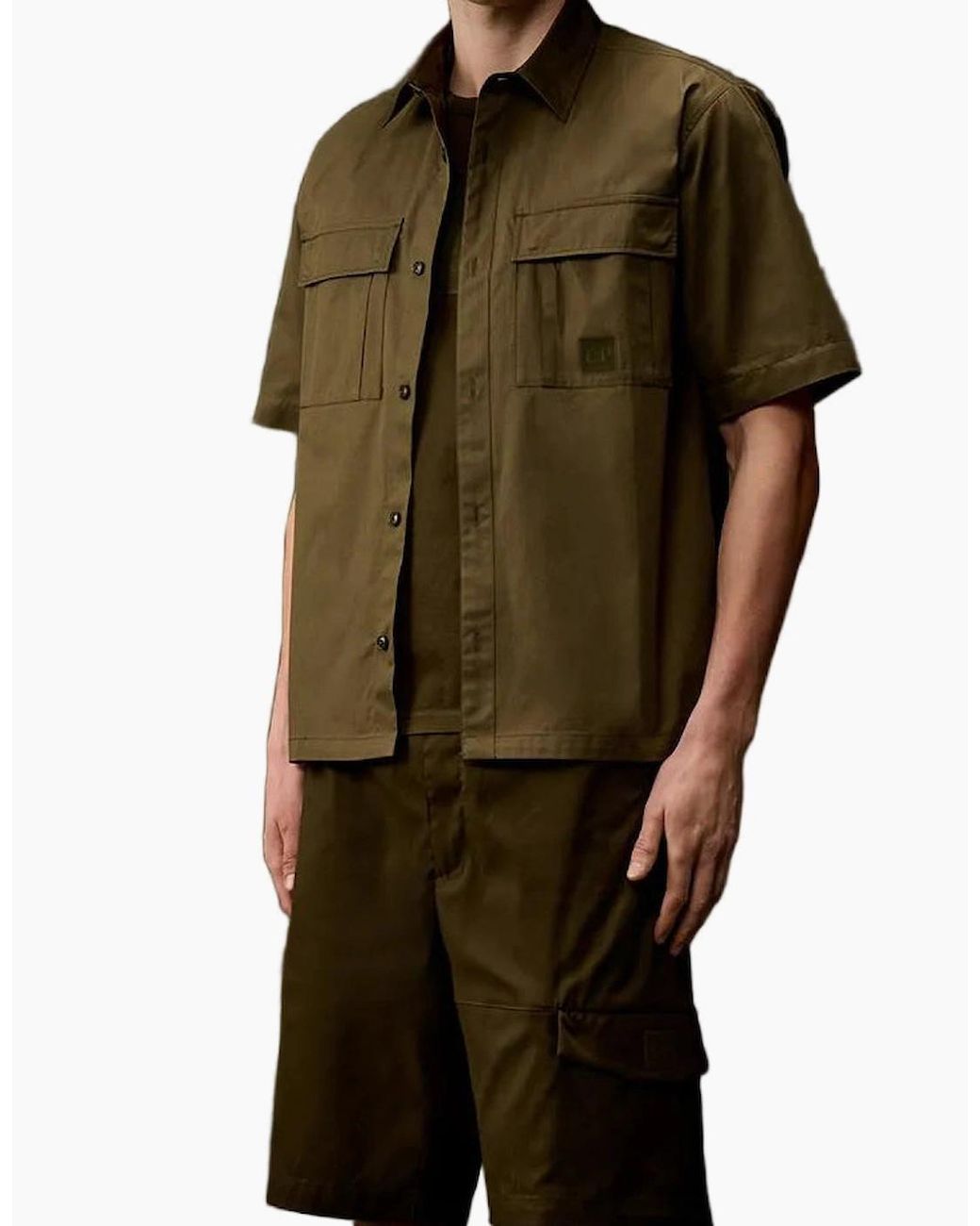 C P Company Green Metropolis Short Sleeve Gabardine Shirt for men