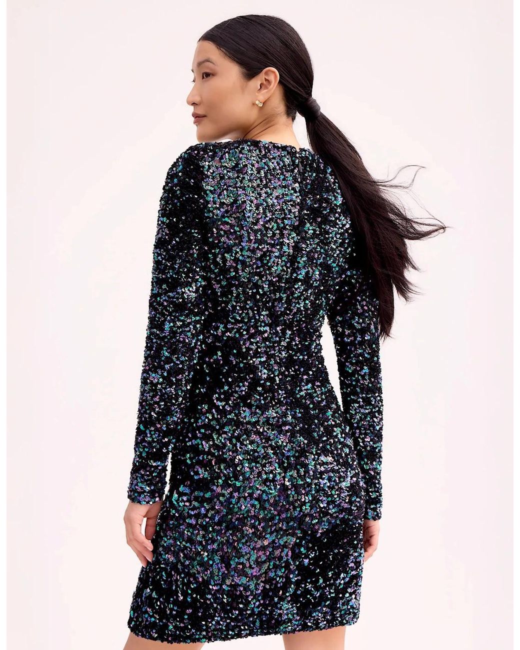 Ro&zo Blue Evie Sequinned Long-Sleeved Mini Dress