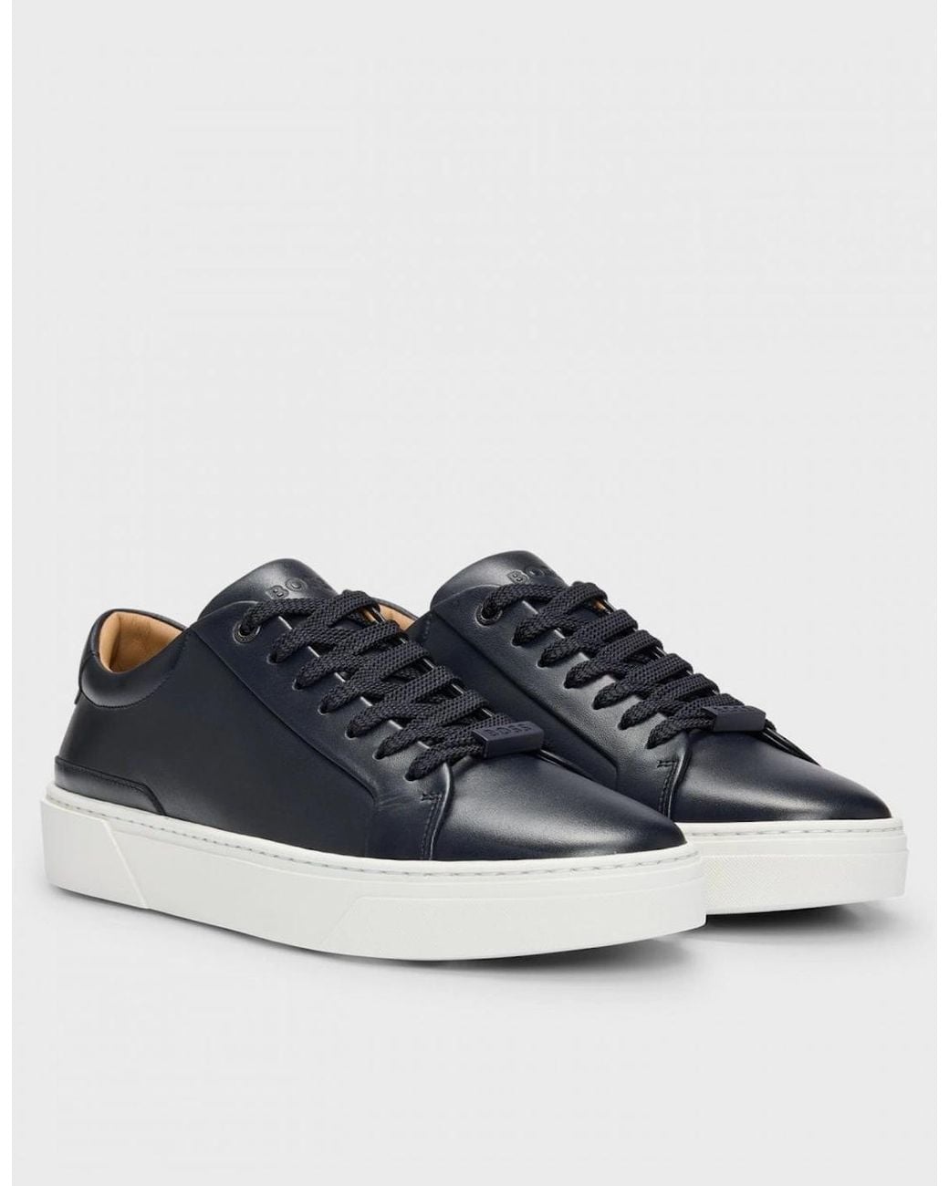 Boss Blue Boss Gary Tenn Leather Low-Top Trainers With Branded Lace Loop Nos for men