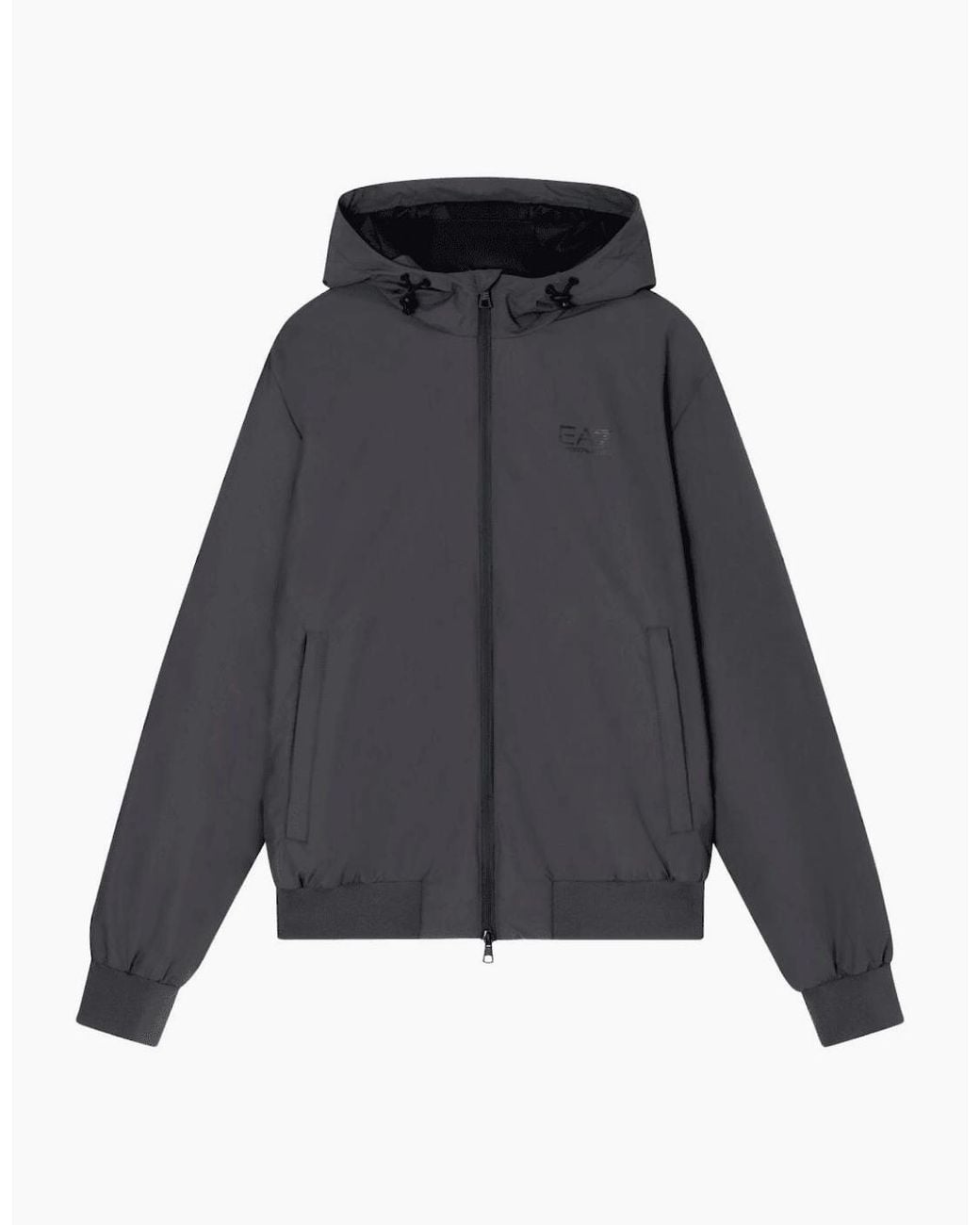 EA7 Gray Technical Fabric Hooded Bomber Jacket for men