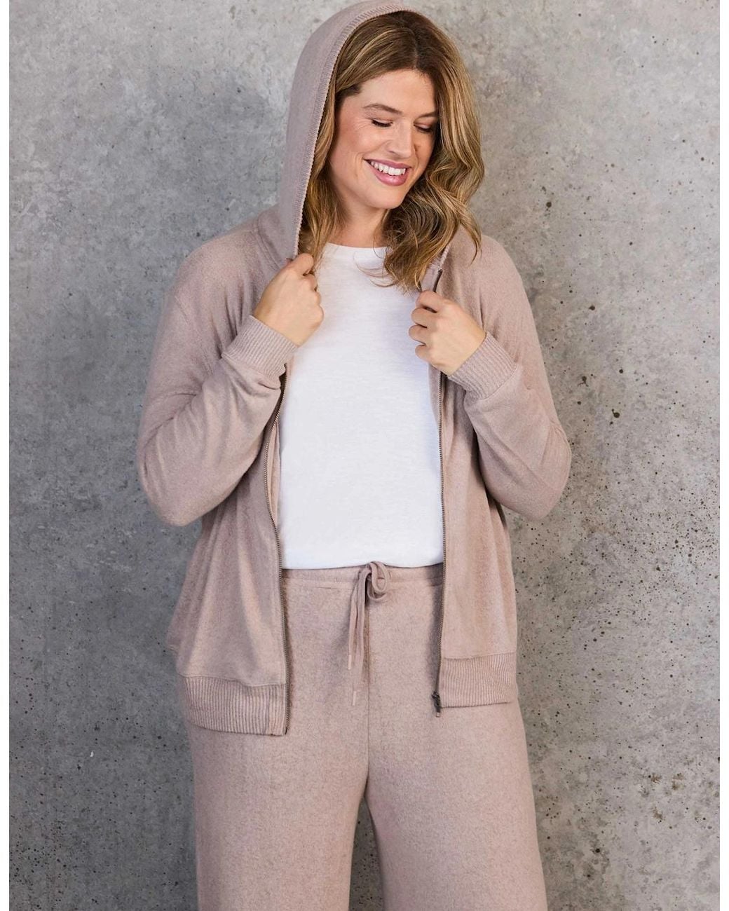 Live Unlimited London Natural Oatmeal Supersoft Zip Hoodie