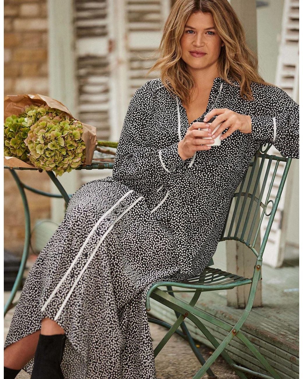 Live Unlimited London Gray Spot Print Maxi Shirt Dress