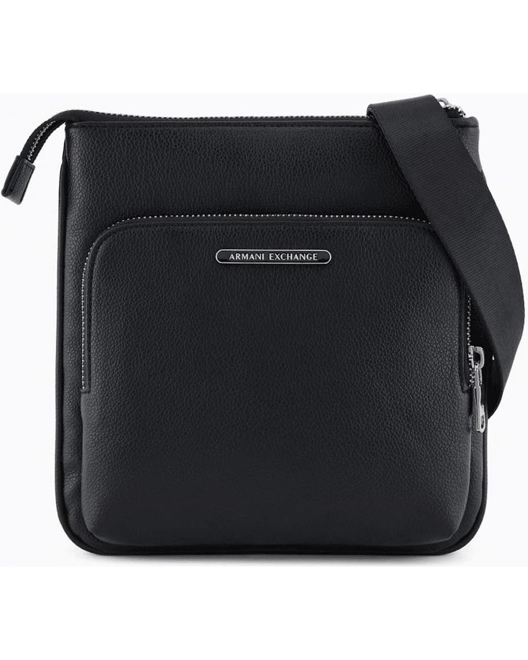 ARMANI EXCHANGE Black Metal Logo Shoulder Bag for men