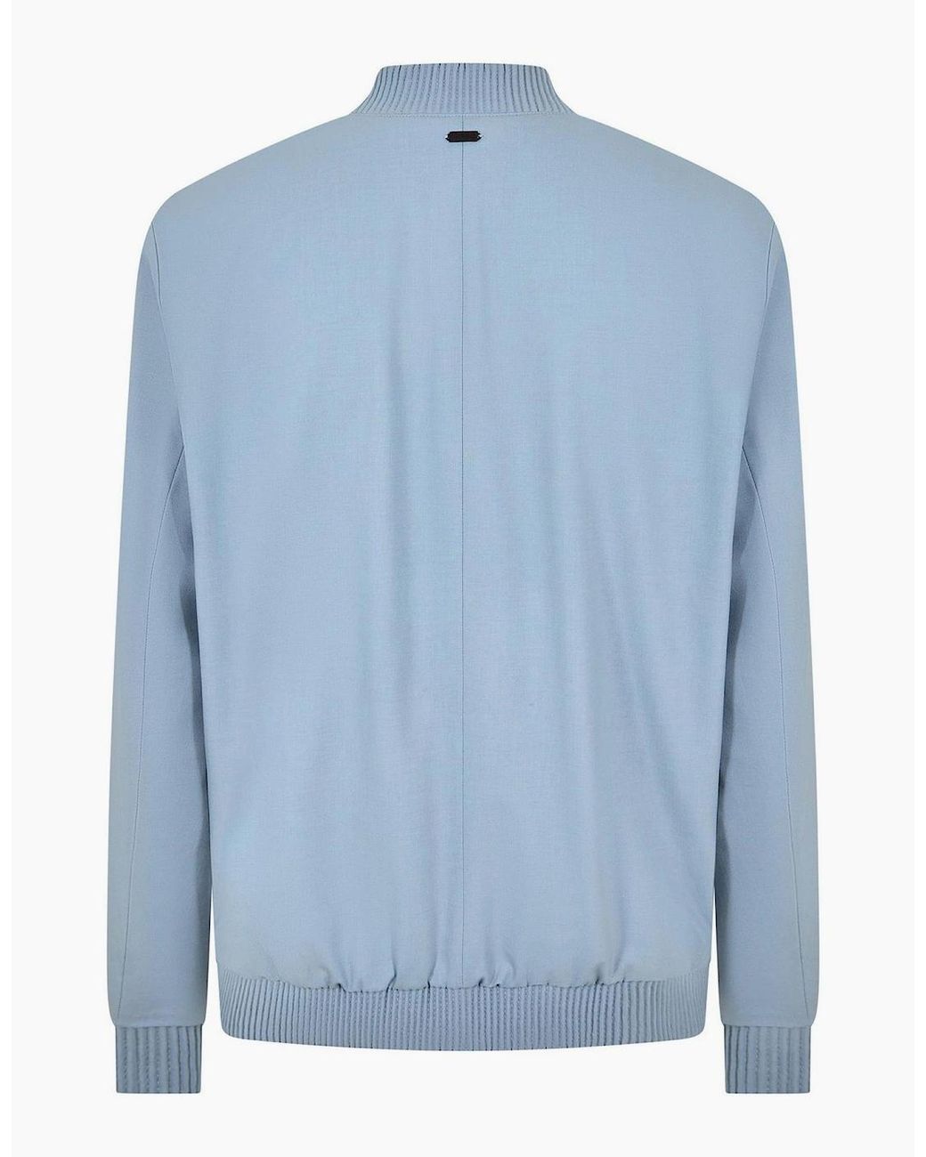 Boss Blue Ukashi Ribbed Cuff Bomber Collar Solid Patterned Blazer for men