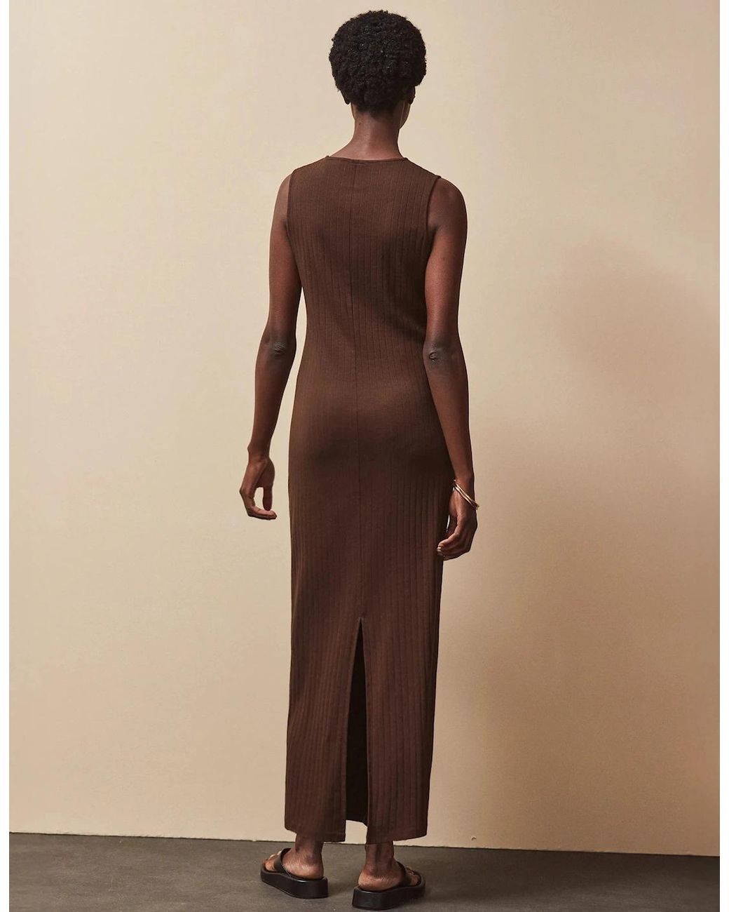 Ro&zo Natural Chocolate Rib Column Dress