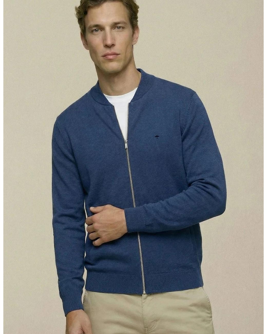 Fynch-Hatton Blue Fine Knit Zipped Cardigan Midnight for men