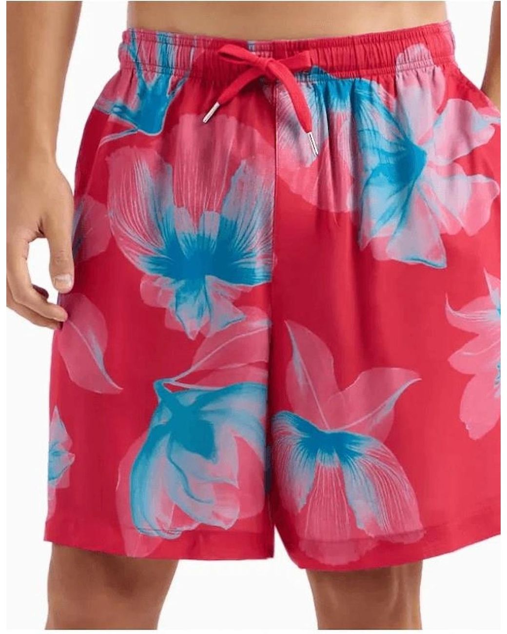 ARMANI EXCHANGE Red Floral Design Shorts for men