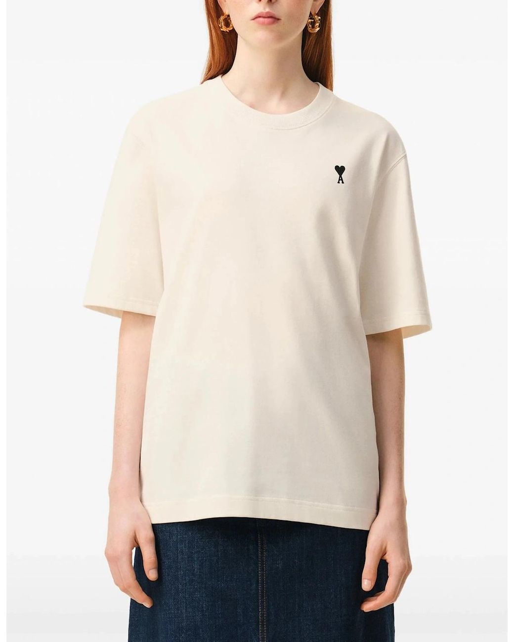 AMI White Boxy Fit Signature T-Shirt Cream