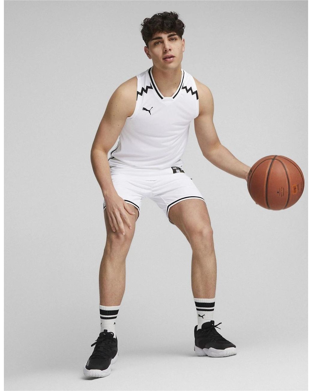 PUMA White Hoops Team Game Performance Basketball Jersey for men