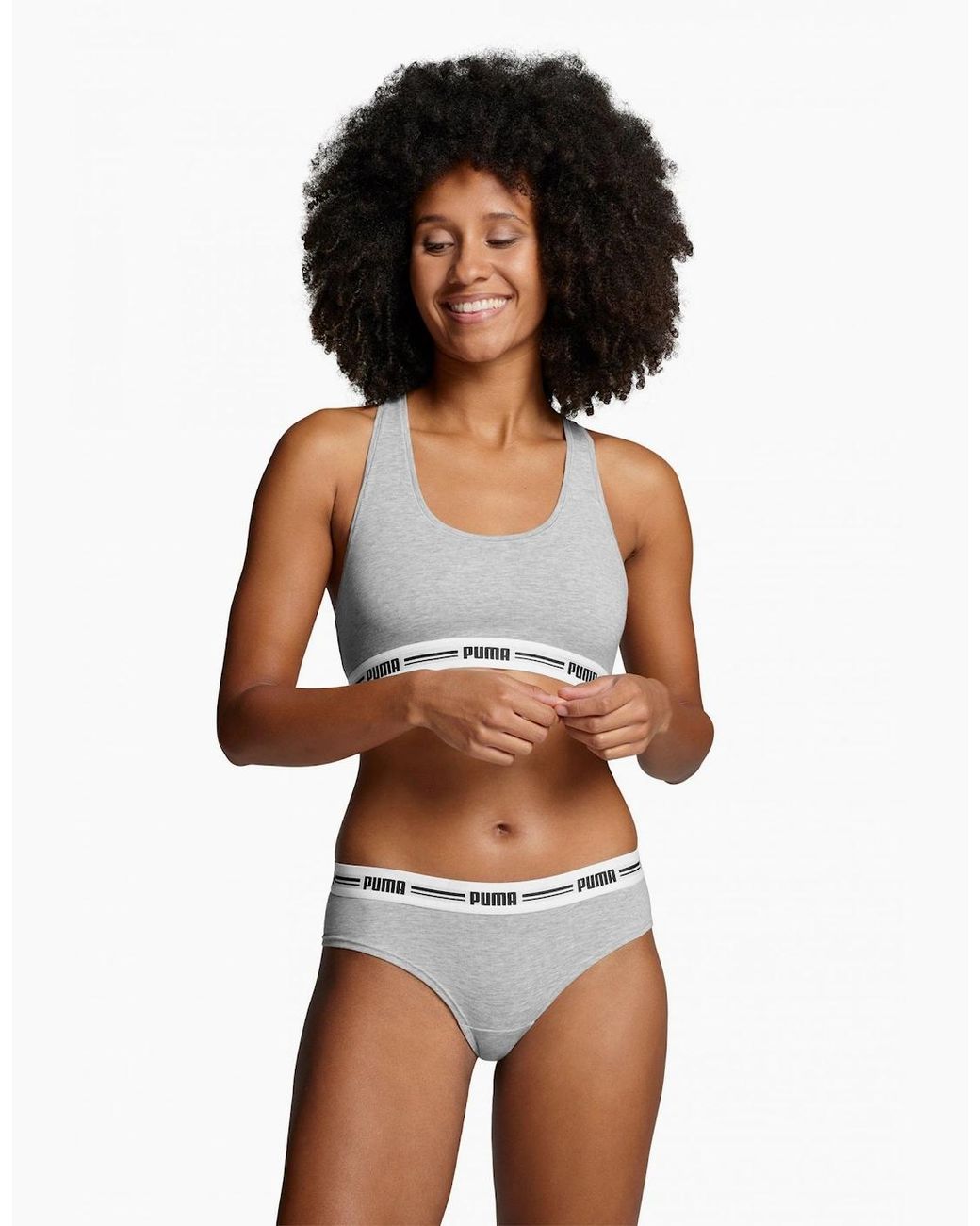 PUMA Gray 2-Pack Striped Logo Mid-Rise Brazilian Briefs, Melange