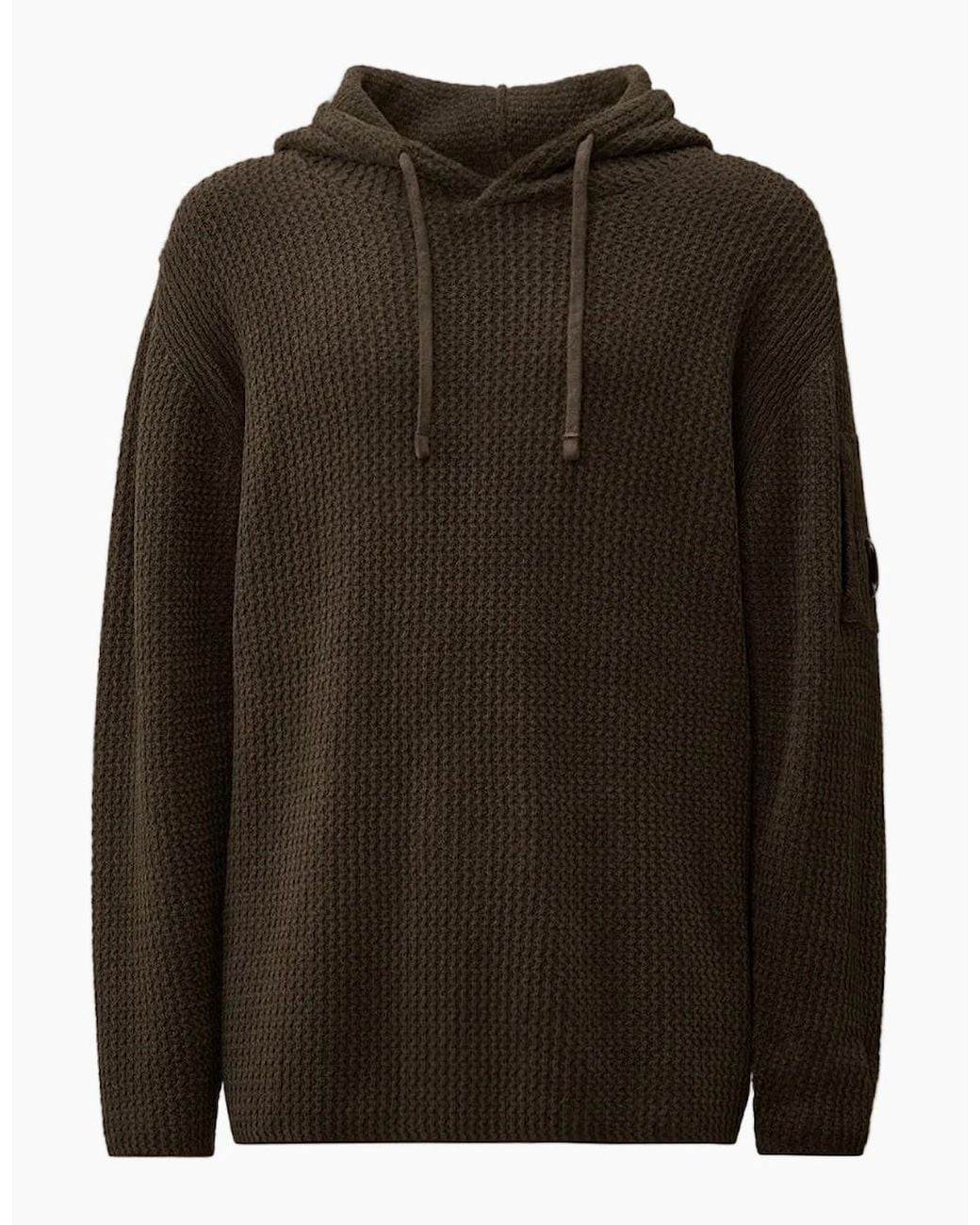 C P Company Brown Chenille Waffle Knit Lens Hoodie for men