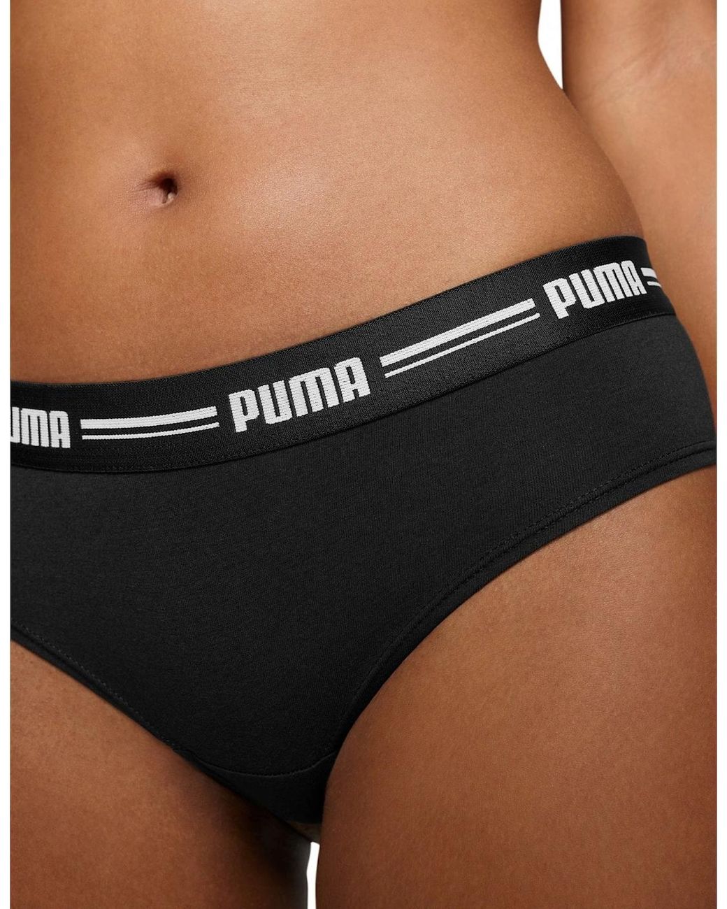 PUMA Black 2-Pack Striped Logo Mid-Rise Brazilian Briefs