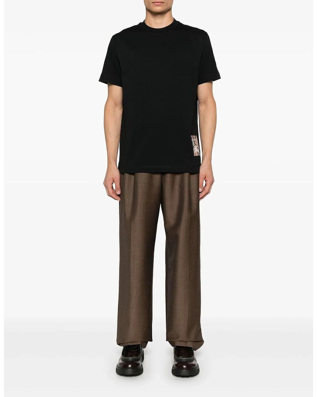 Burberry Black Check-Logo Patch Cotton T-Shirt for men