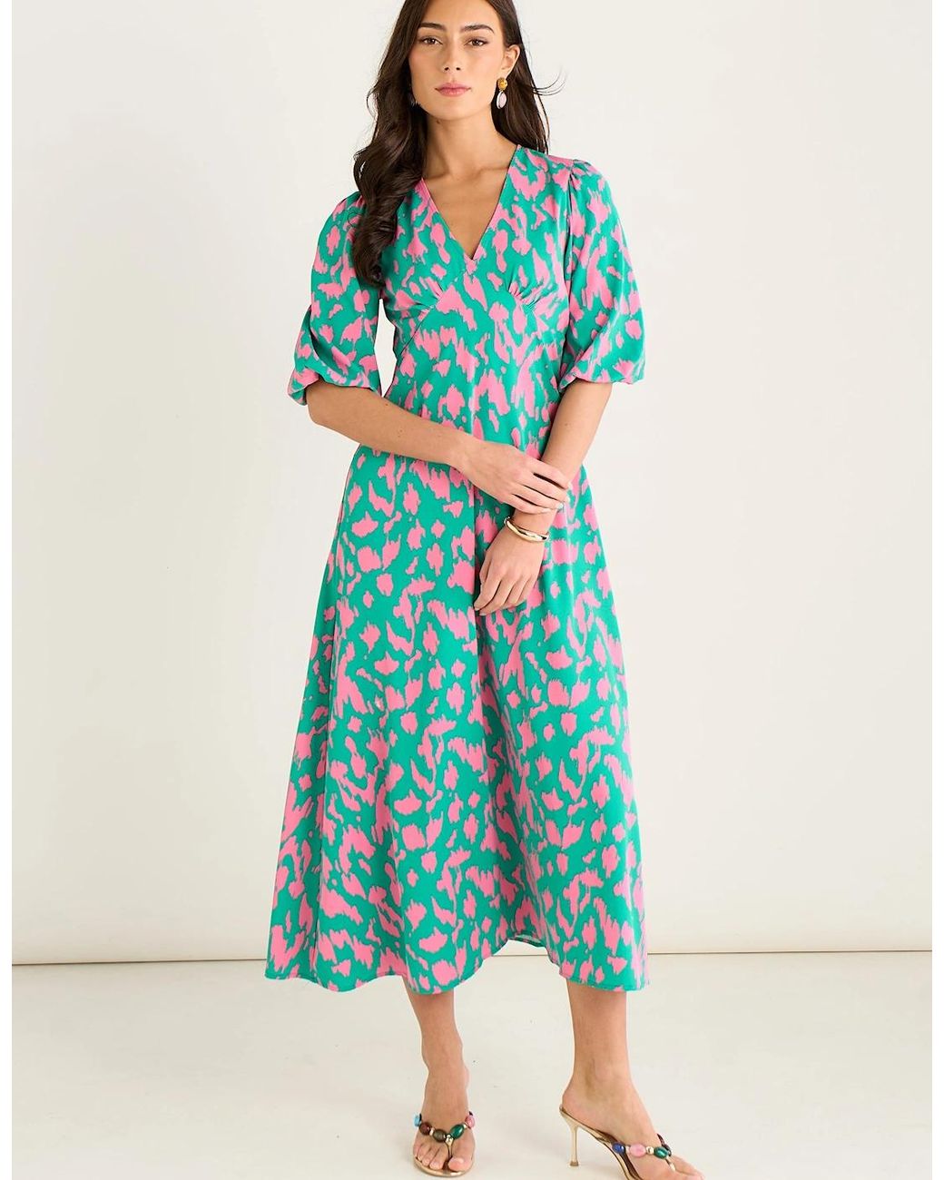 Gini London Blue Animal Print V Neck Shift Midi Dress