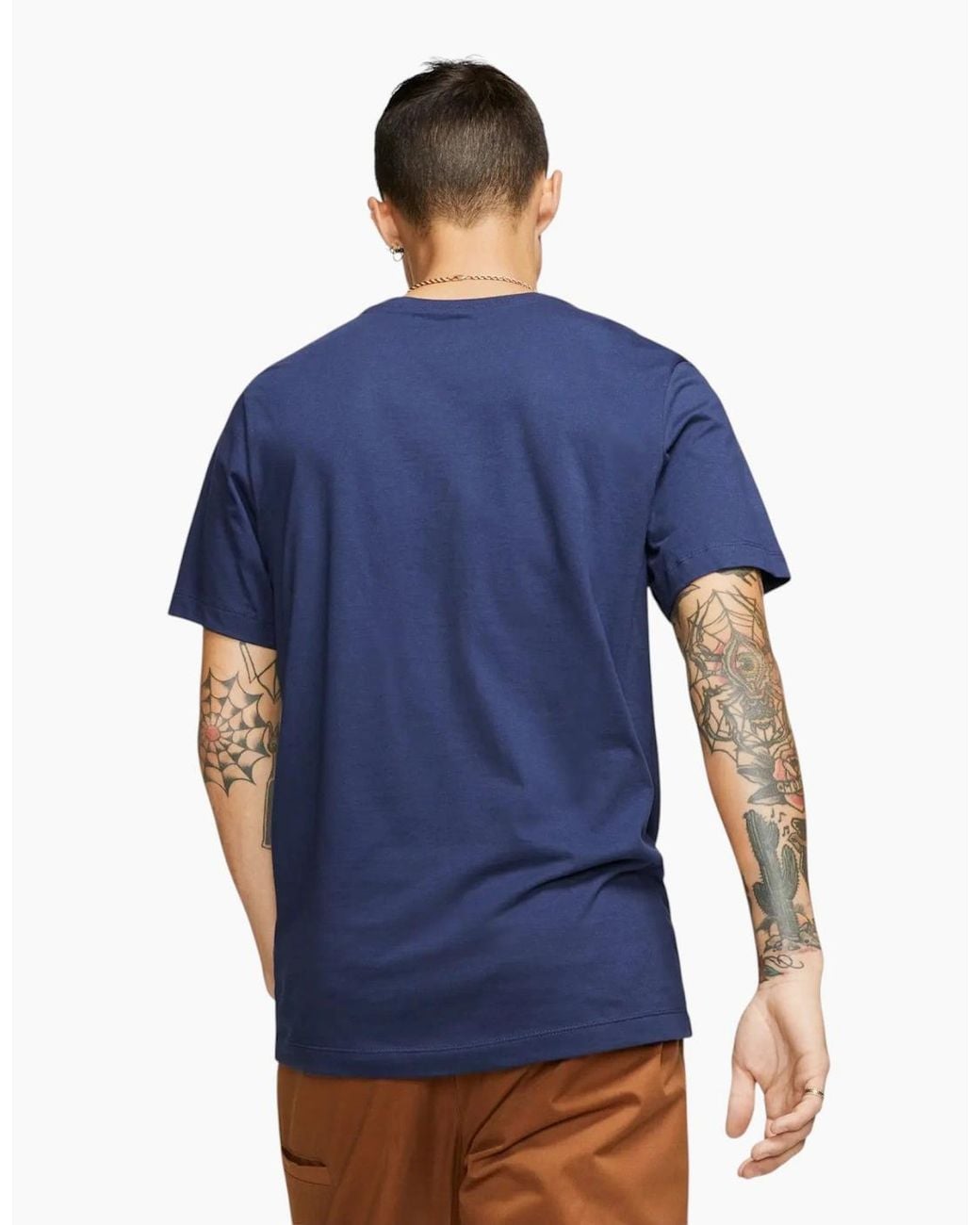 Nike Blue Core T Shirts Sportswear Club Swoosh Embroidered Futura Logo Tee for men