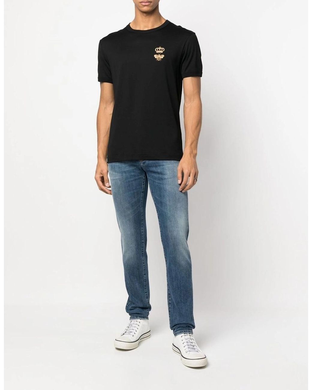 Dolce & Gabbana Black Embroidered Pique T-Shirt for men