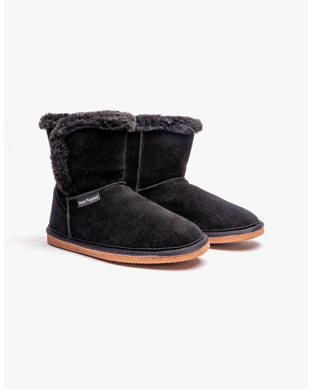 Hush Puppies Black Ashleigh Suede Boot Slippers