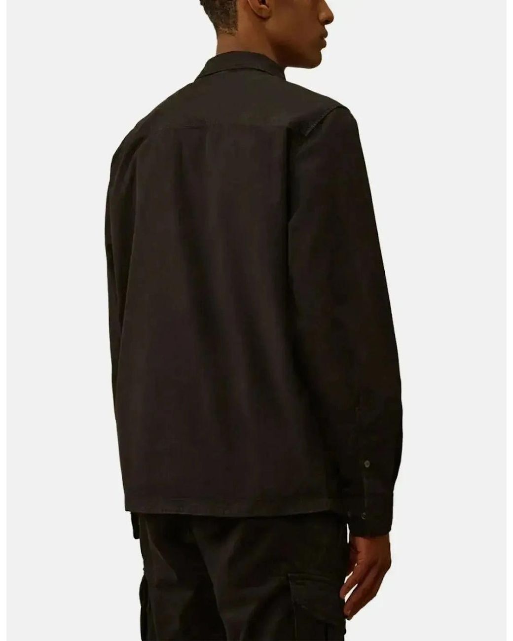 C P Company Black Organic Gabardine Zipped Overshirt for men