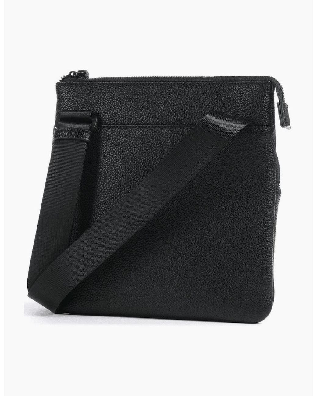 ARMANI EXCHANGE Black Grained Metal Logo Crossbody Bag for men