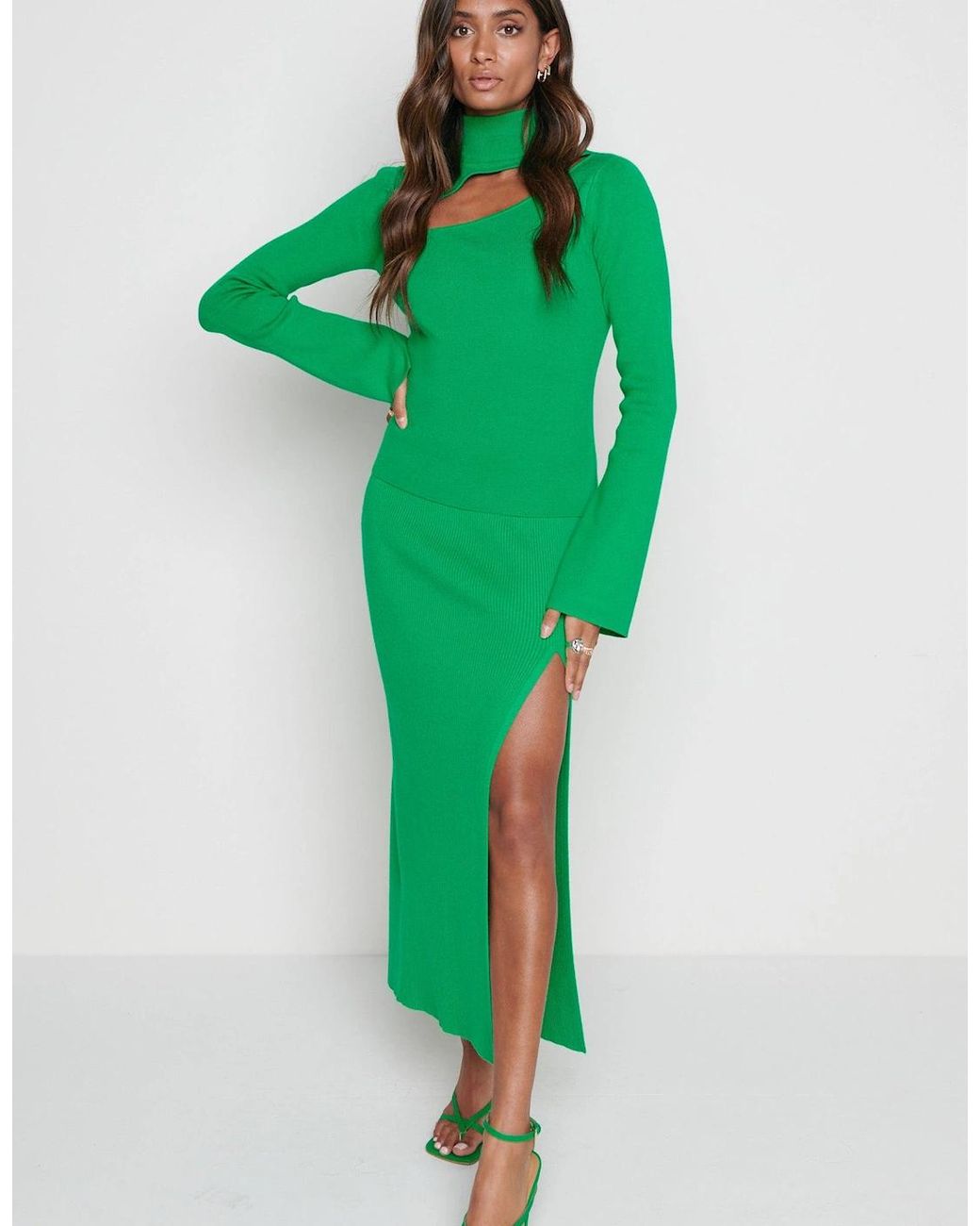 Pretty Lavish Green Blythe Slit Knit Skirt