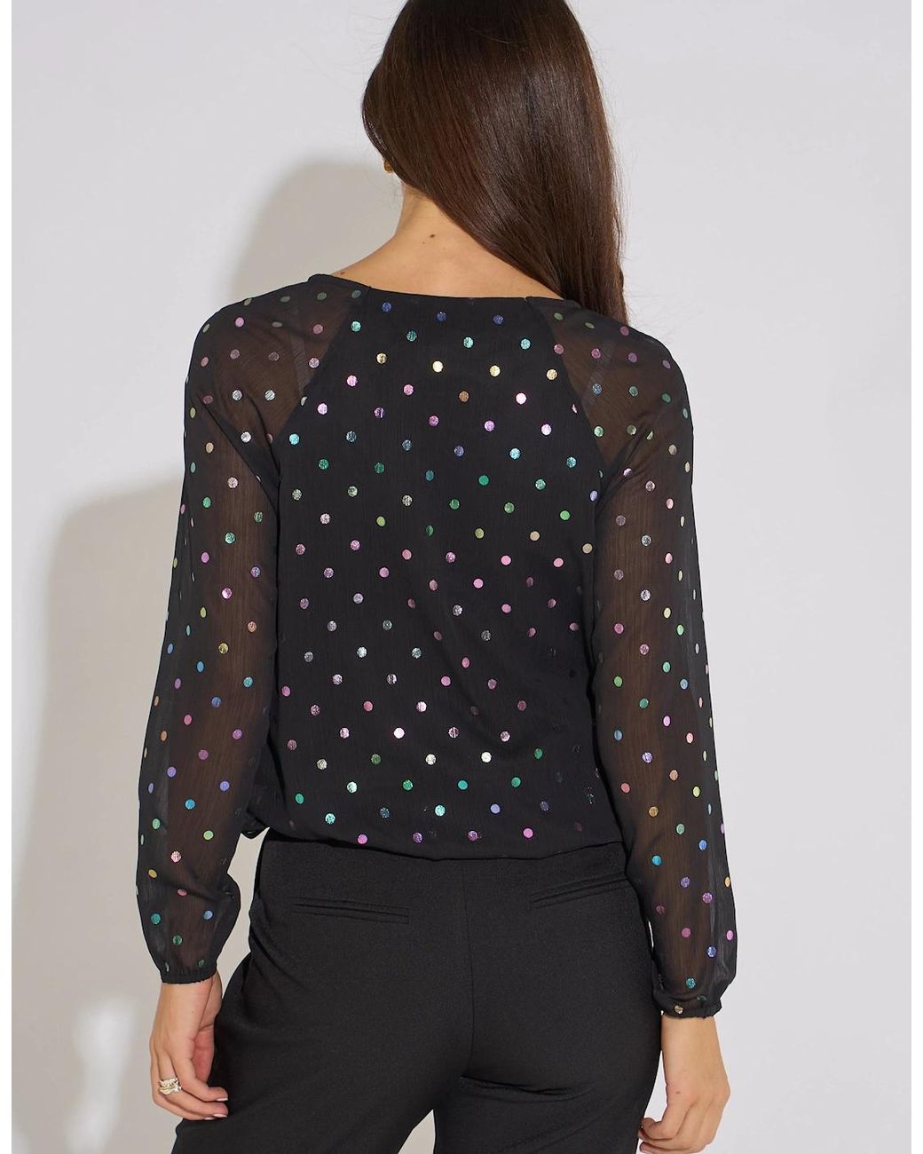 Gini London Black Multicolour Spot Foil Bubble Hem Top