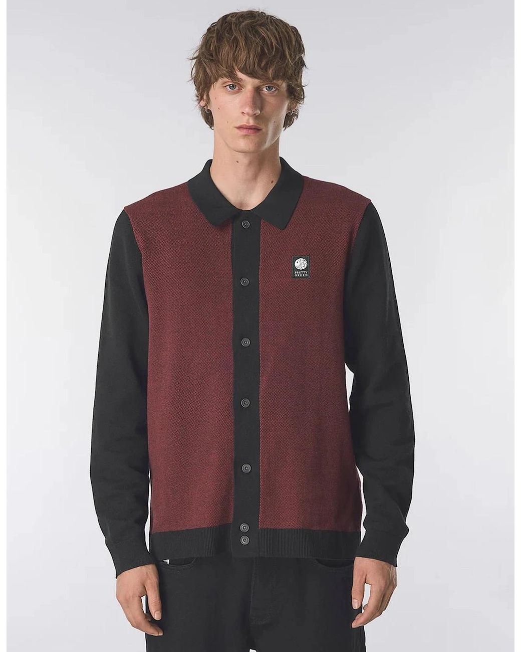 Pretty Green Black Roxy Long Sleeve Knit Shirt for men
