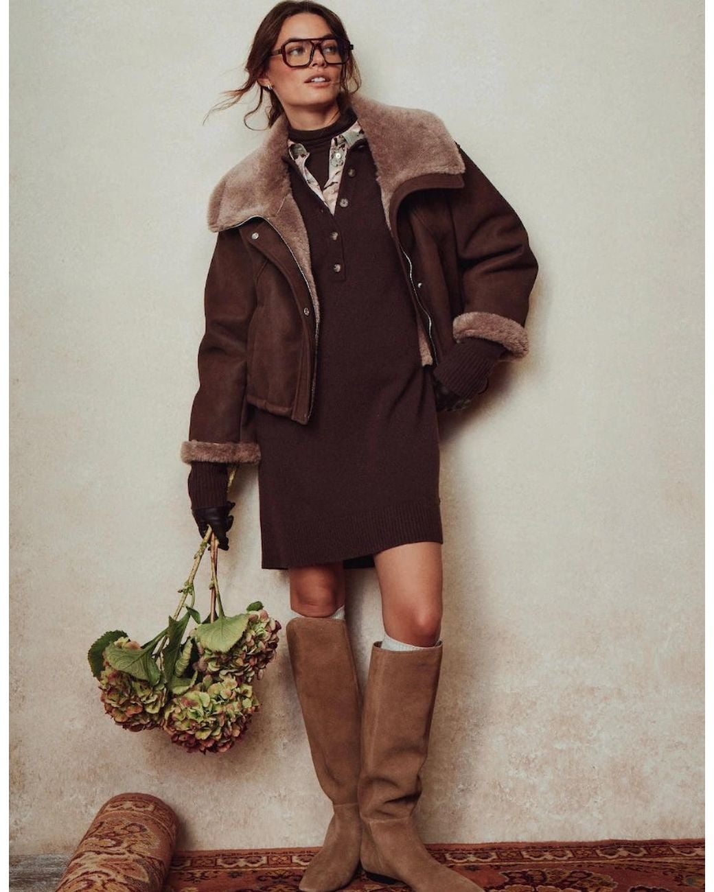 Fynch-Hatton Brown Faux Leather Aviator Jacket
