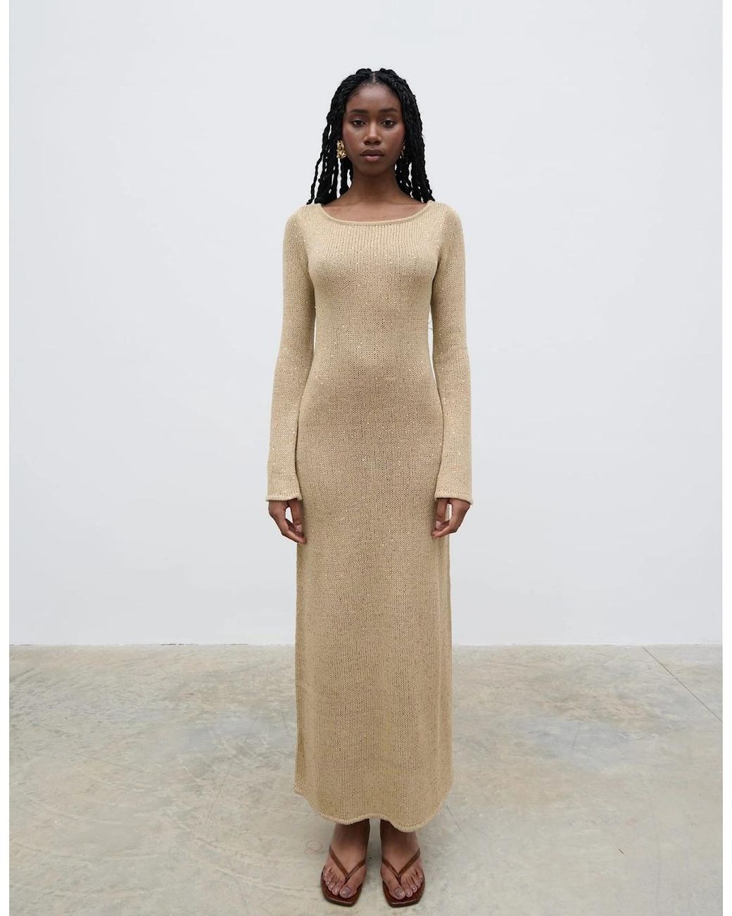 Pretty Lavish Natural Anastasia Sequin Maxi Knit Dress