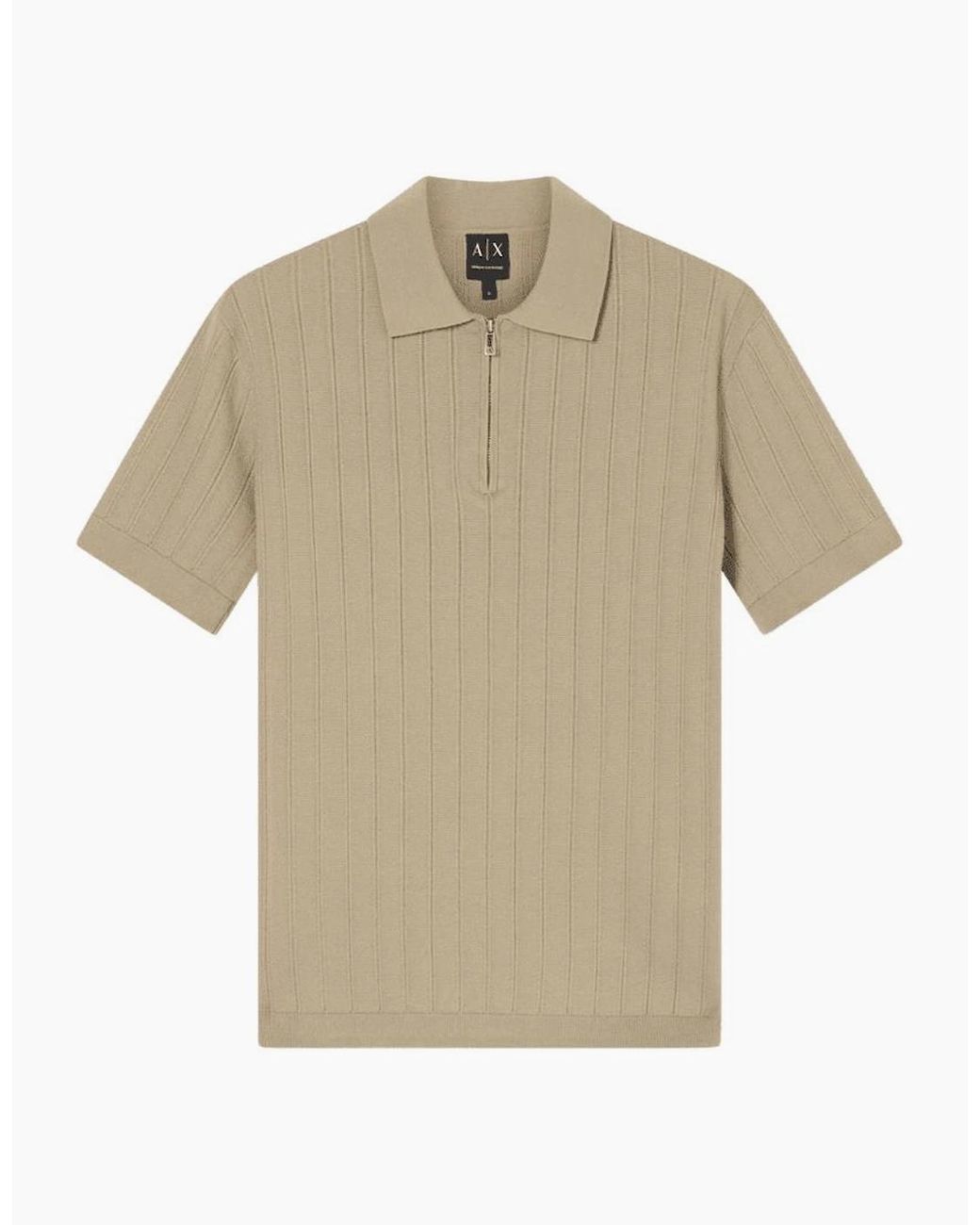 ARMANI EXCHANGE Natural Regular Fit Textured Knitted Zip Polo Shirt for men