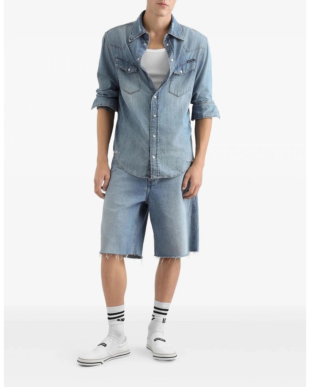 Dolce & Gabbana Blue Denim Western Shirt for men