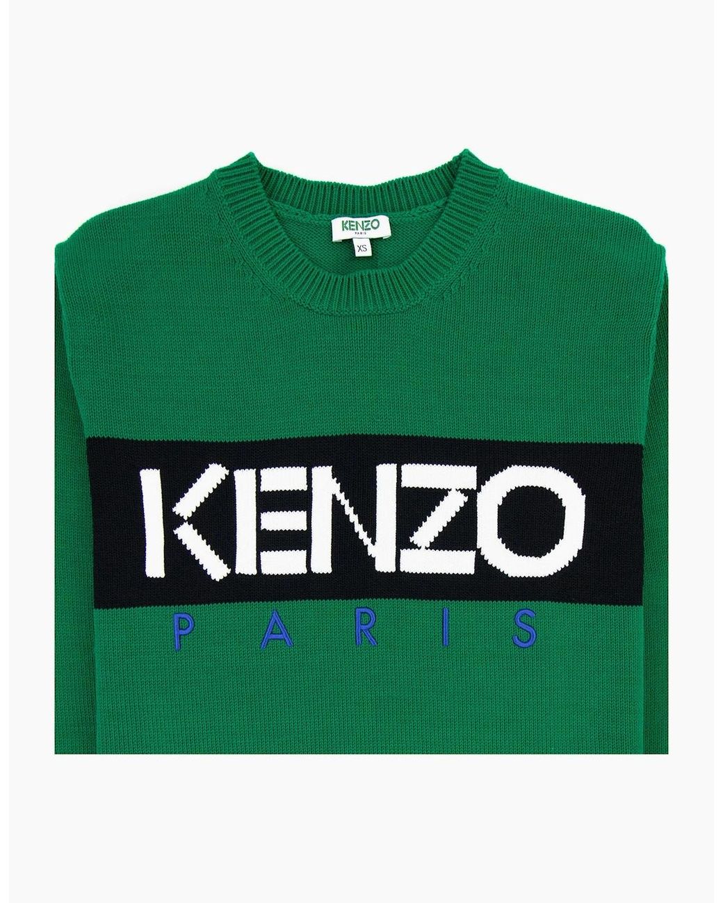 KENZO Green Logo Crew Knit Sweatshirt for men