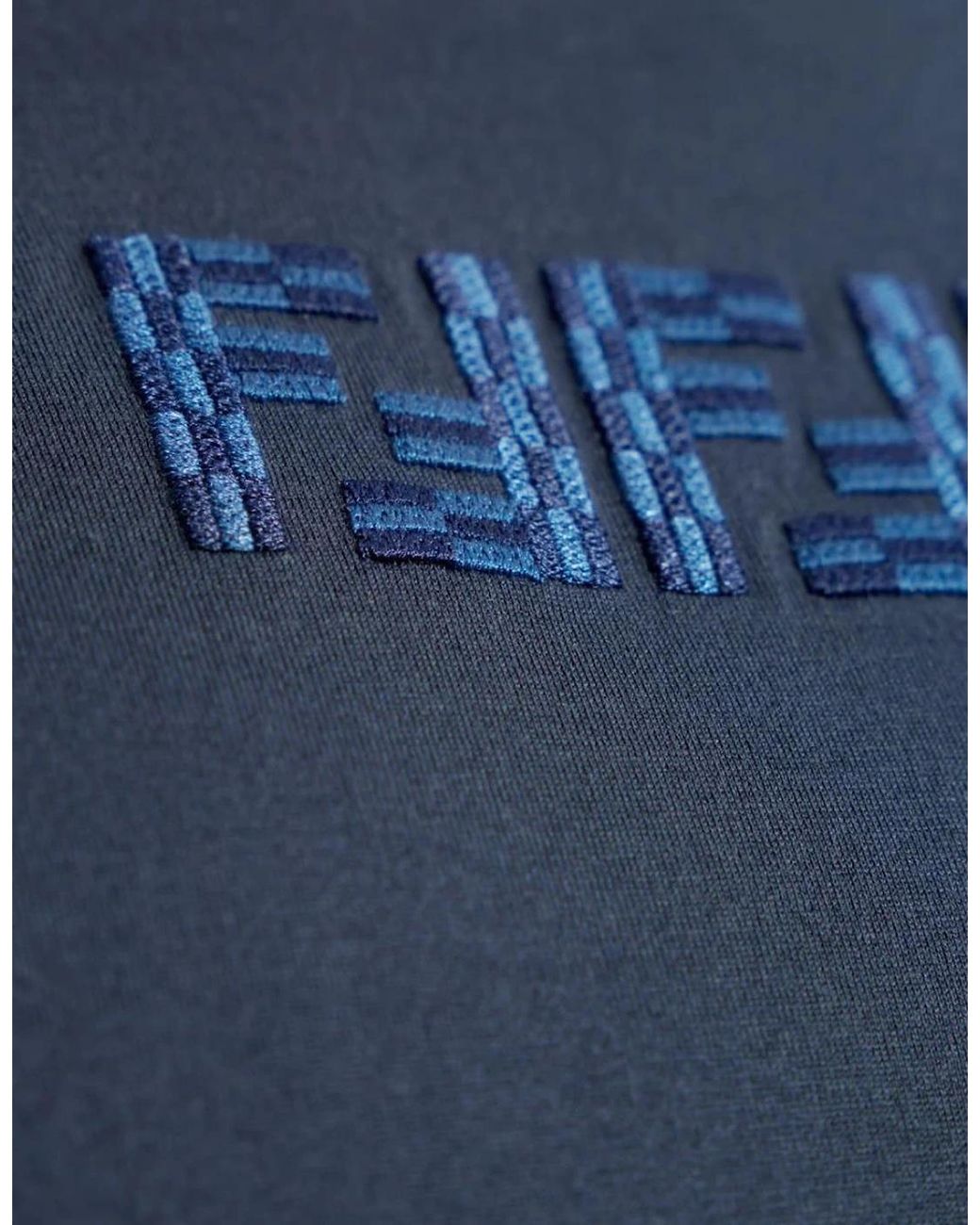 Fendi Blue Ff Labyrinth Embroidered T-Shirt for men