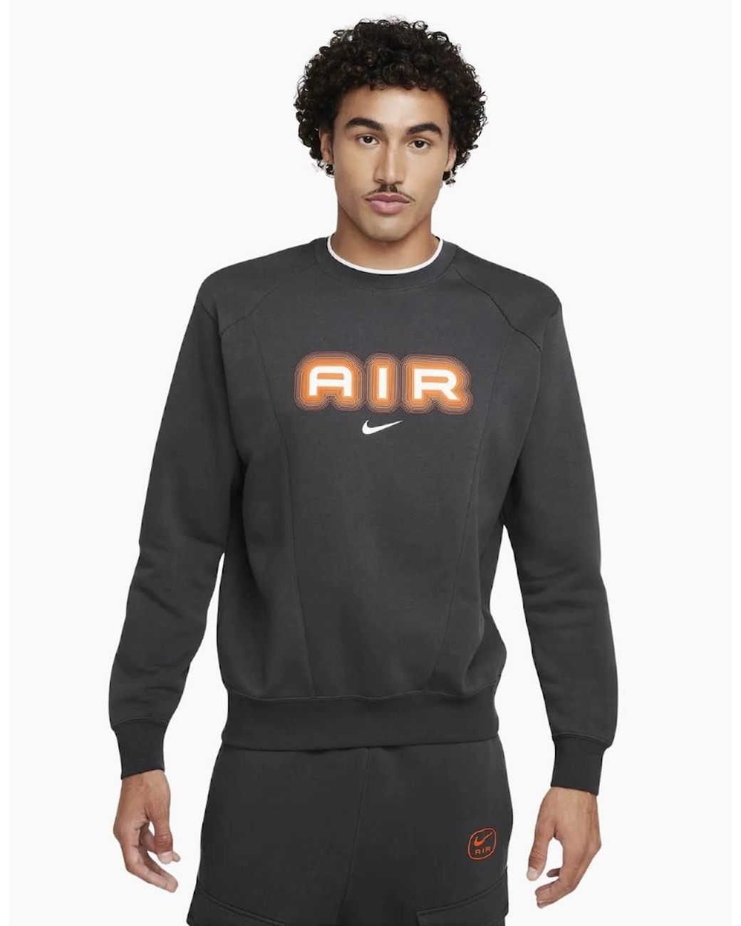 Nike Gray Air Crew Neck Fleece Dark Sweatshirt for men