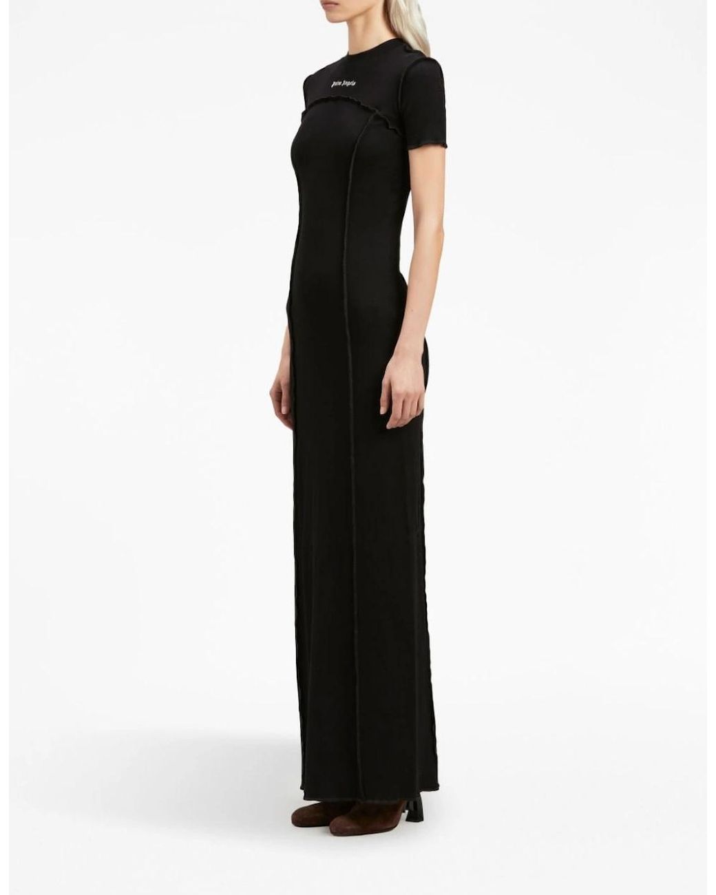 Palm Angels Black Open Back Logo Rib Dress