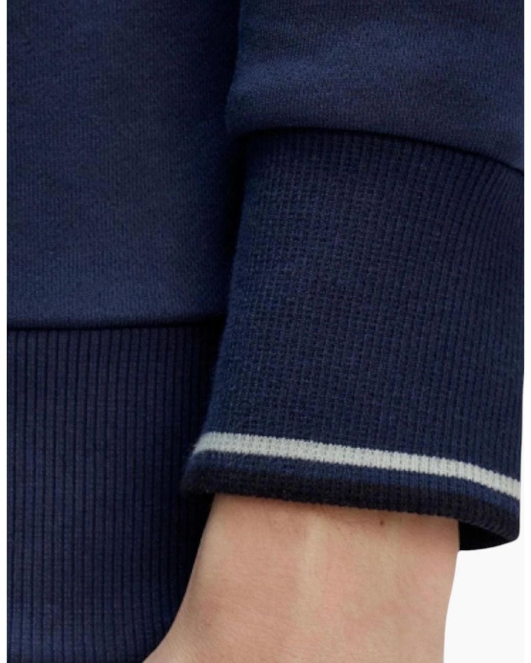 Fred Perry Blue Crew Neck Sweatshirt Embroidered Logo Pullover Cotton for men