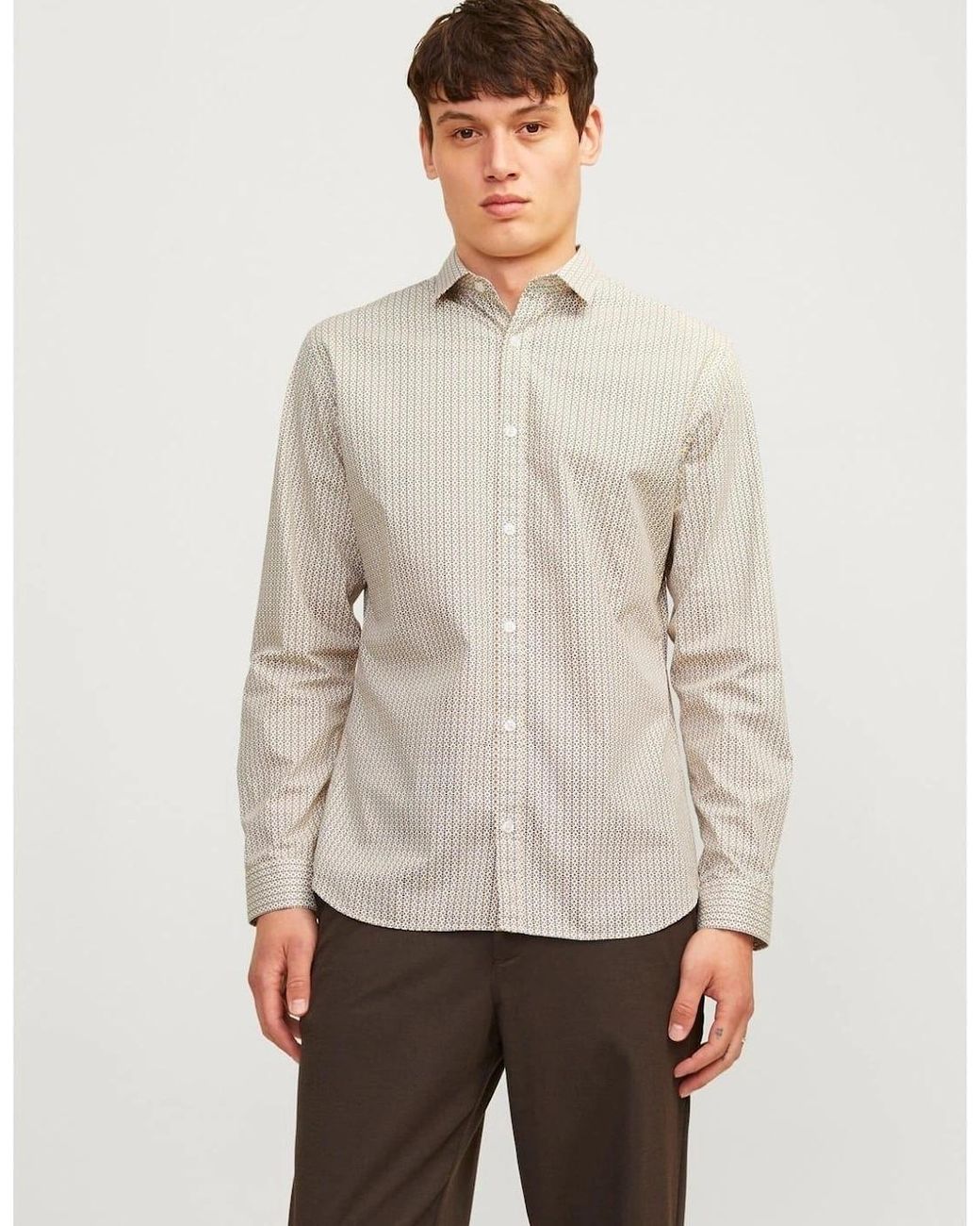Jack & Jones White Slim Fit Long Sleeve Shirt for men