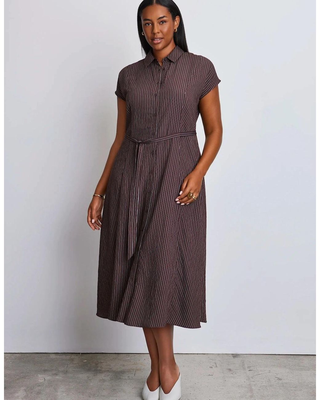 Live Unlimited London Brown Stripe Midaxi Shirt Dress