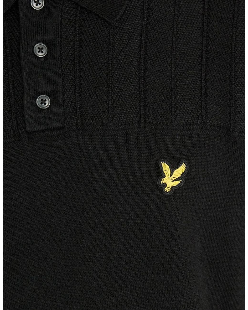 Lyle & Scott Black Texture Block Knitted Polo Shirt for men