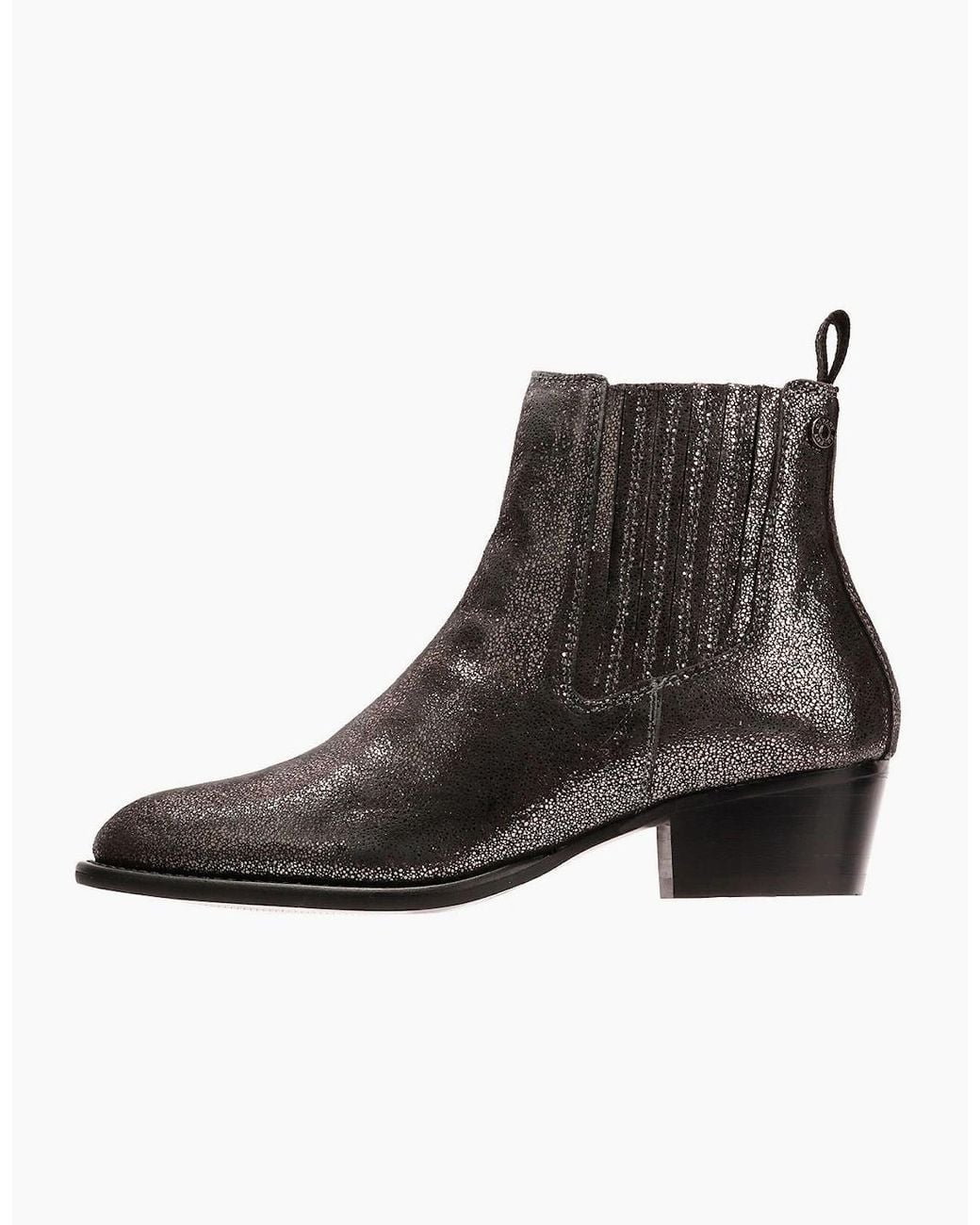 Osprey Black London The Janey Leather Gunmetal Ankle Boots