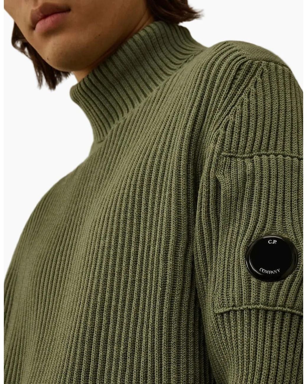 C P Company Green Re-Wool Turtleneck Lens Knit for men