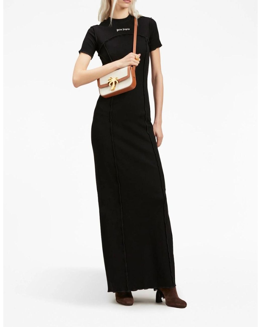 Palm Angels Black Open Back Logo Rib Dress