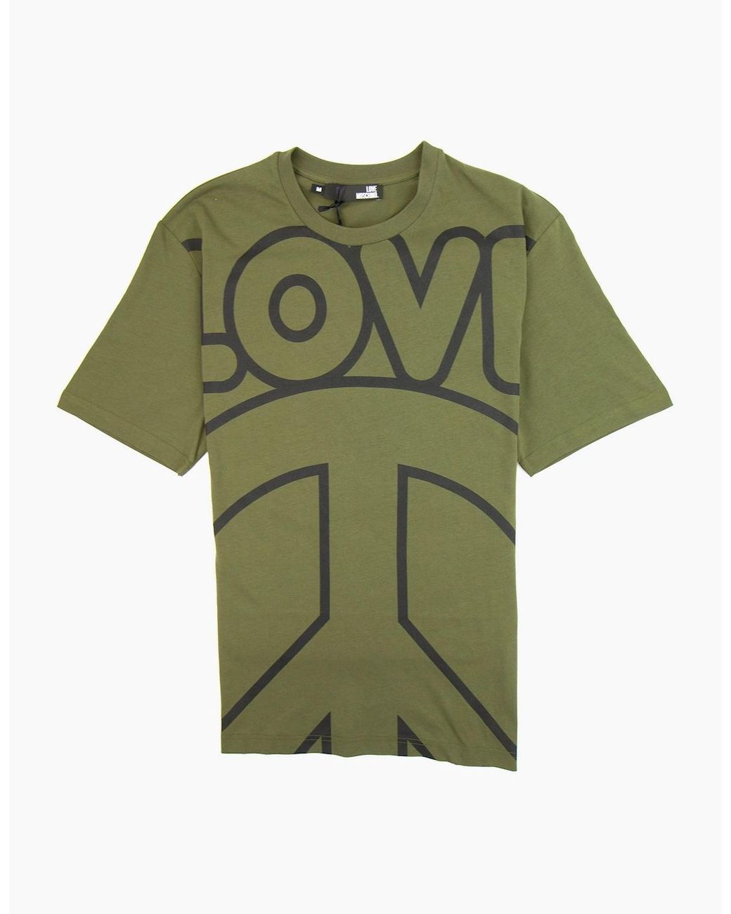 Love Moschino Green Love Peace Cotton T-Shirt Khaki for men