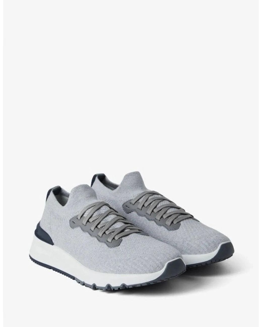Brunello Cucinelli White Knitted Sneakers for men