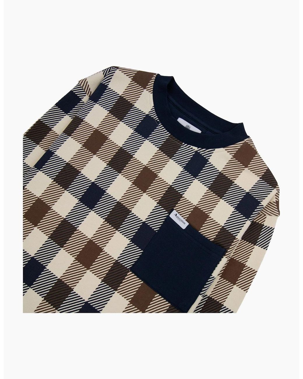 Aquascutum Blue Iconic Pocket Fleece Sweatshirt Macro Club Check 30 for men