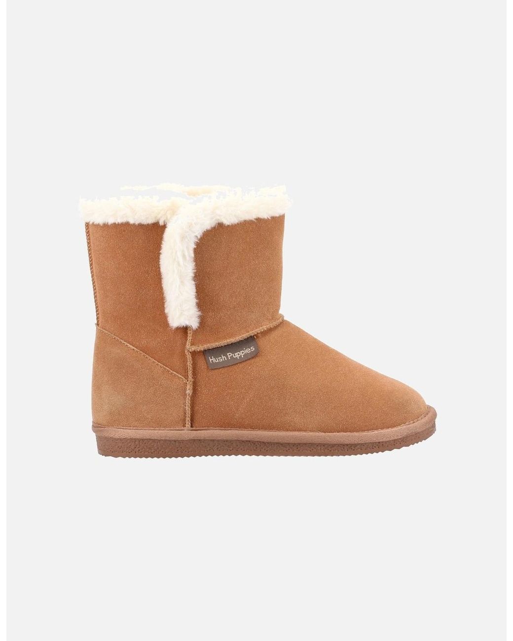 Hush Puppies White Ashleigh Suede And Faux Fur Tan Slippers