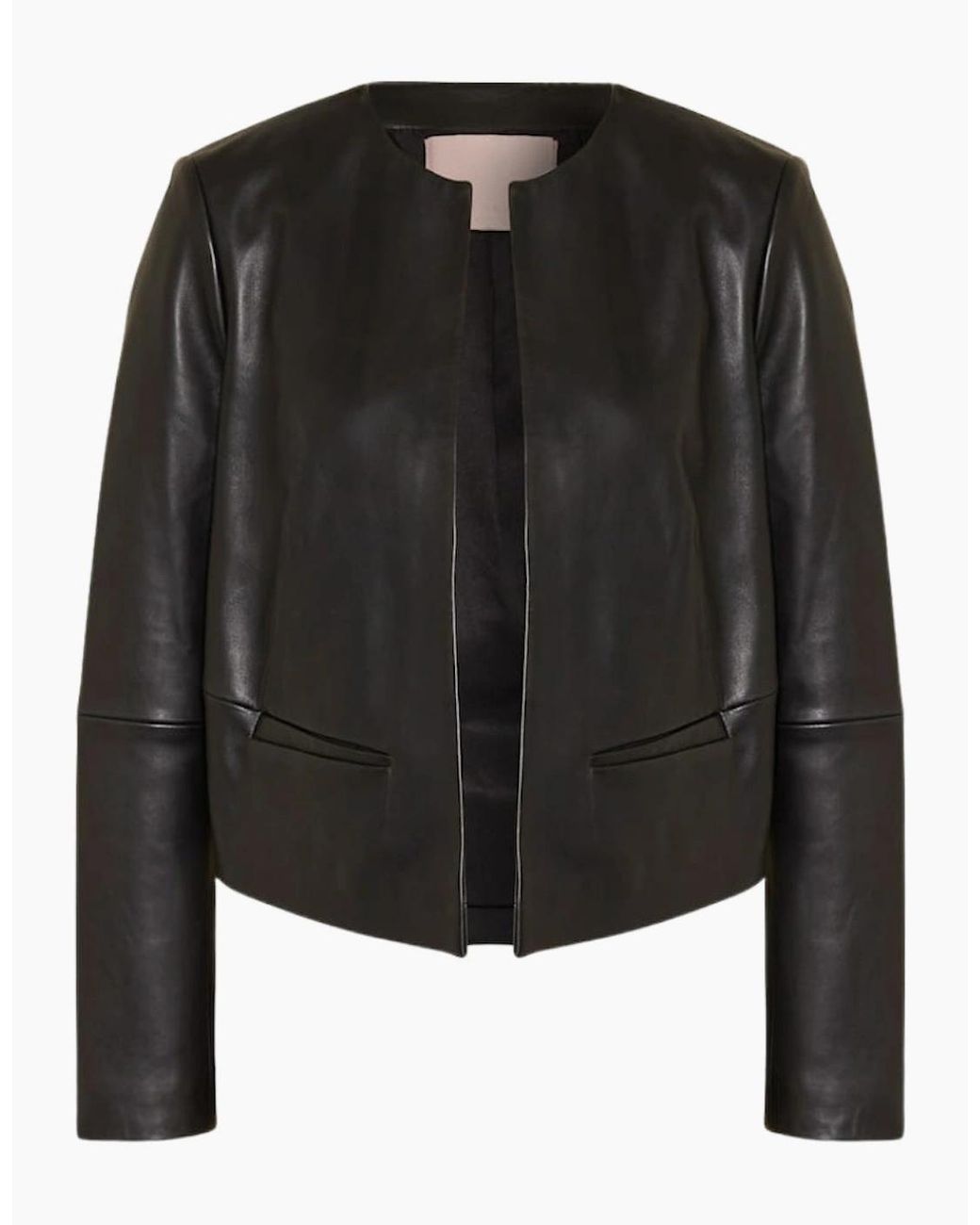 Ted Baker Black Quentia Cropped Collarless Leather Jacket