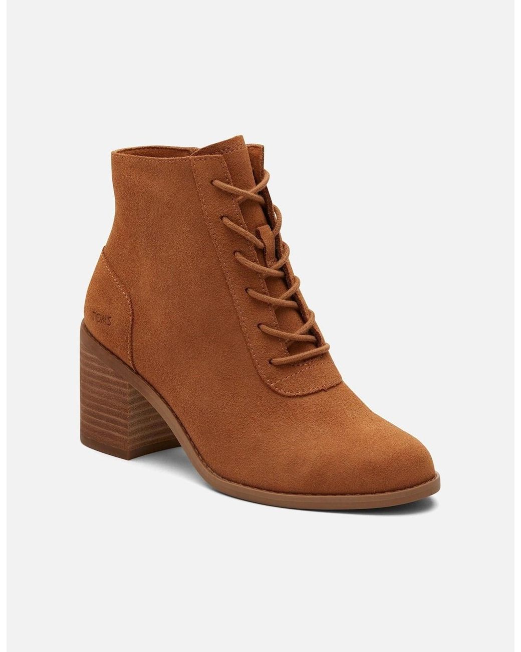 TOMS Brown Evelyn Leather Tan Heeled Ankle Boots